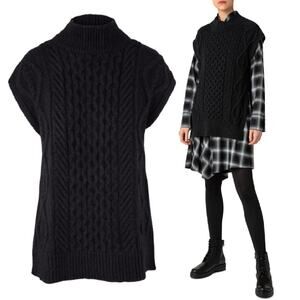 NEW AKRIS Punto Black Mock Neck Cable Knit Sleeveless Sweater Size 8 $895